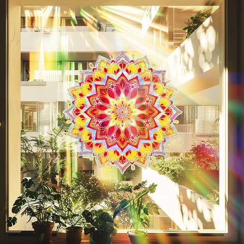 Mandala Fensteraufkleber 3D UV Bunt Statisch Haftend PVC Regenbogeneffekt Deko Glasfolie Für Haus Balkon Fenster Dekoration