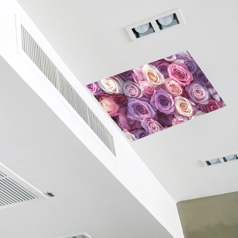 Adhesivo de Pared Campo de Rosas Románticas PVC Autoadhesivo Decoración de Techo para Dormitorio Sala de Estar Calcomanía Floral Moderna