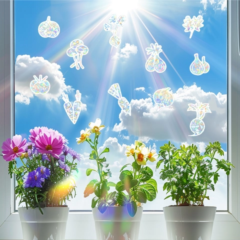 Ιριδίζοντα Αυτοκόλλητα Παραθύρου Suncatcher Εφέ Ουράνιου Τόξου Στατική Προσκόλληση Διακοσμητικά Γυαλιού Σχέδιο Λαχανικών
