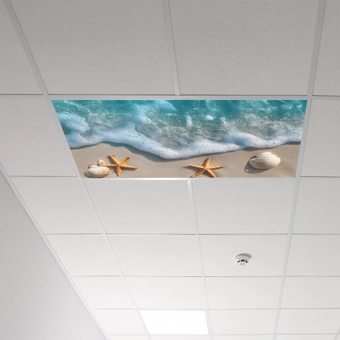Waterproof PVC Ocean Beach Starfish Shell Pattern Ceiling Wall Sticker Realistic Sea Waves Mural For Living Room Bedroom