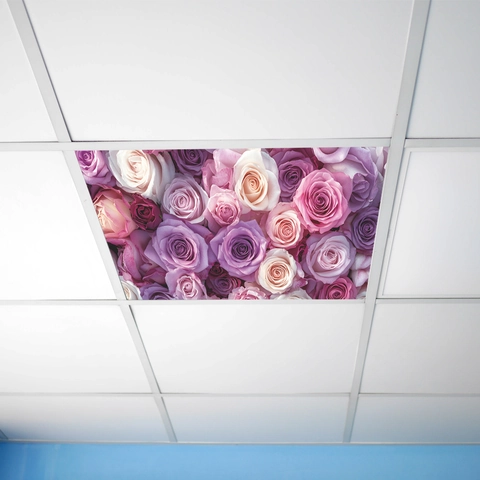 Adhesivo de Pared Campo de Rosas Románticas PVC Autoadhesivo Decoración de Techo para Dormitorio Sala de Estar Calcomanía Floral Moderna