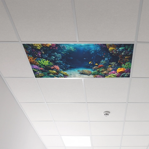 Autocollants Muraux Tortue de Mer Récif Corallien Monde Sous-marin Pvc Décalcomanies de Plafond Pour Salon Bureau Décoration Maison