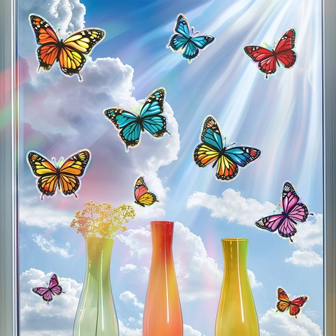 Regenboog Vlinder Prisma Vensterstickers Statische Hechting PVC Zonvanger Decals Anti Botsing Voor Glas Deur Home Decor