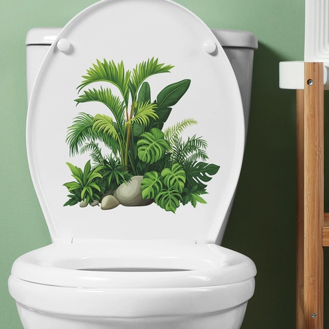 Tropische Grüne Pflanzen Blätter Toilettendeckel Aufkleber PVC Wasserdicht Monstera Palmblatt Dekor Für Badezimmer Wandtattoo