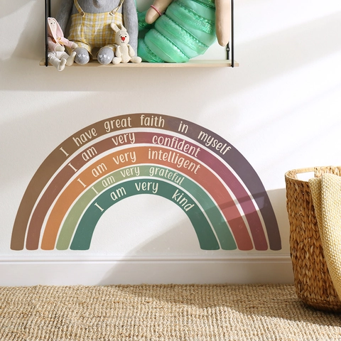 Boho Morandi Rainbow Wall Stickers With Inspirational Affirmations Removable PVC Wall Decals For Kids Nursery Room Home Decor
