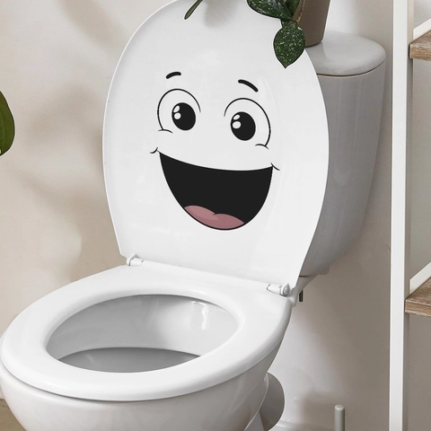 Divertida Pegatina para Inodoro con Expresión de Dibujos Animados Riendo PVC Impermeable Calcomanía de Pared Removible Baño