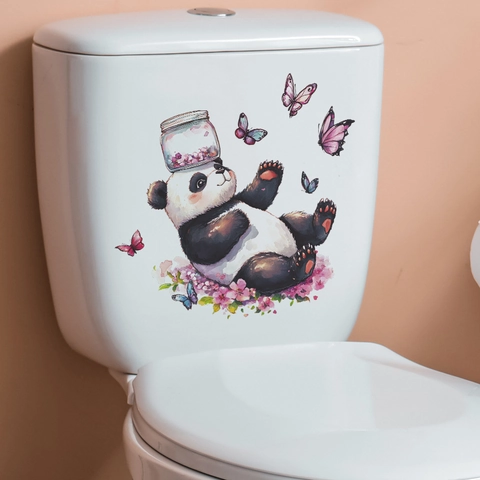 Adesivo per Gabinetto ad Acquerello Panda Cartone Animato Farfalla Impermeabile PVC Decalcomania Bagno Decorazione Casa