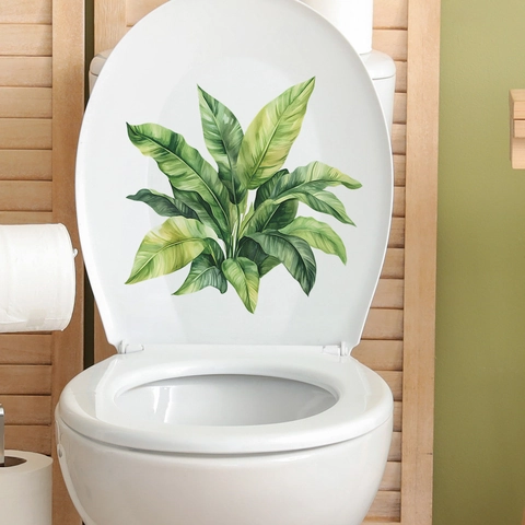Tropische Grüne Blätter Toilettendeckel Aufkleber PVC Wasserdicht Realistisches Bananenblatt Badezimmer Dekoration Wandaufkleber