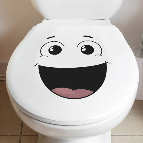 Divertida Pegatina para Inodoro con Expresión de Dibujos Animados Riendo PVC Impermeable Calcomanía de Pared Removible Baño