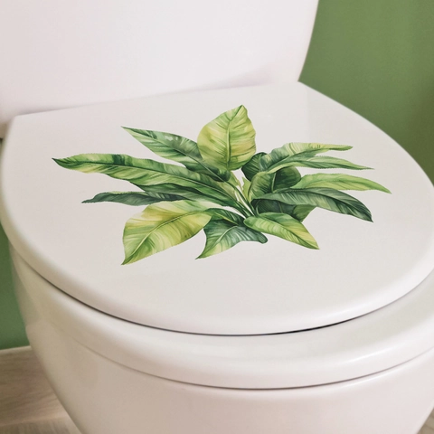 Tropische Grüne Blätter Toilettendeckel Aufkleber PVC Wasserdicht Realistisches Bananenblatt Badezimmer Dekoration Wandaufkleber
