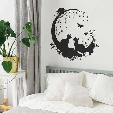 Creative Black Cat Moon Silhouette Wall Sticker PVC Decorative Art Decal For Bedroom Living Room Background Wall Decor