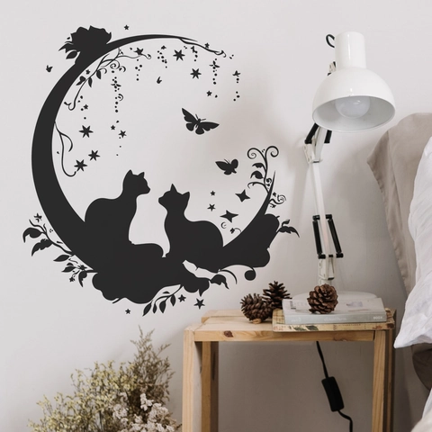 Creative Black Cat Moon Silhouette Wall Sticker PVC Decorative Art Decal For Bedroom Living Room Background Wall Decor