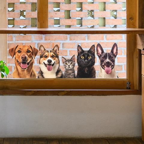 Spähende Haustiere Hund Katze Fensteraufkleber Realistische Tier Statisch Haftende PVC Abnehmbare Glasaufkleber Haus Deko