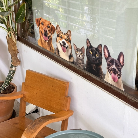 Spähende Haustiere Hund Katze Fensteraufkleber Realistische Tier Statisch Haftende PVC Abnehmbare Glasaufkleber Haus Deko