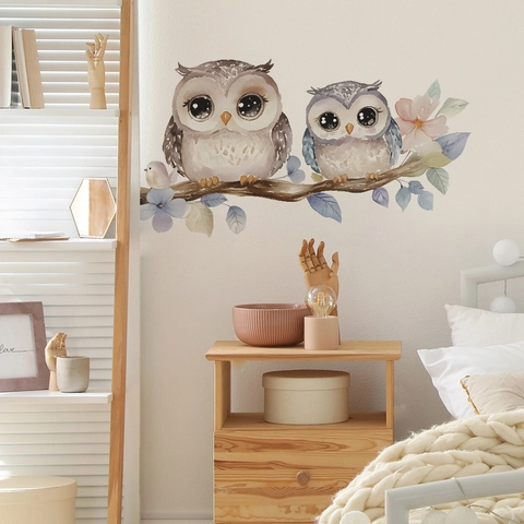 Watercolor Cartoon Owl Branch Wall Sticker Self Adhesive PVC Floral Tree Decal For Nursery Kids Bedroom Home Decor