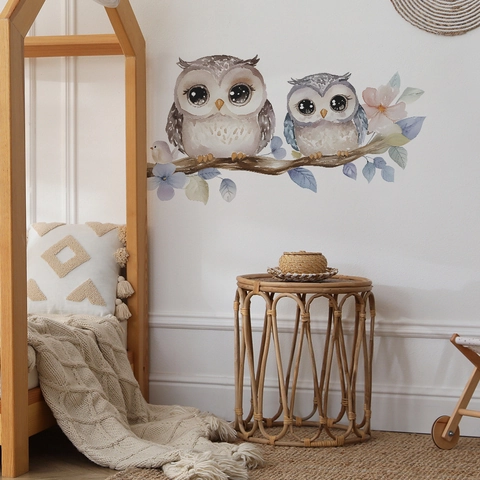 Watercolor Cartoon Owl Branch Wall Sticker Self Adhesive PVC Floral Tree Decal For Nursery Kids Bedroom Home Decor