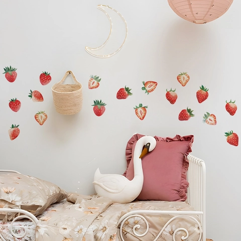 Adesivi Murali Frutta Fragola Acquerello Fai da Te PVC Removibili Autoadesivi per Camera dei Bambini Camera da Letto