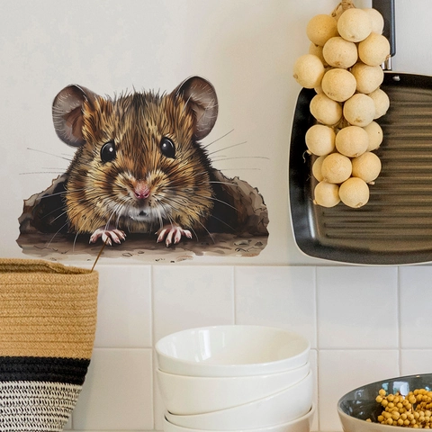 3D Visual Mouse Hole Wall Sticker Self Adhesive Cartoon Mouse Decal For Bedroom Living Room Kitchen Home Beautification Decor