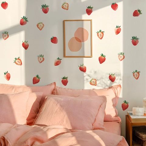 Adesivi Murali Frutta Fragola Acquerello Fai da Te PVC Removibili Autoadesivi per Camera dei Bambini Camera da Letto