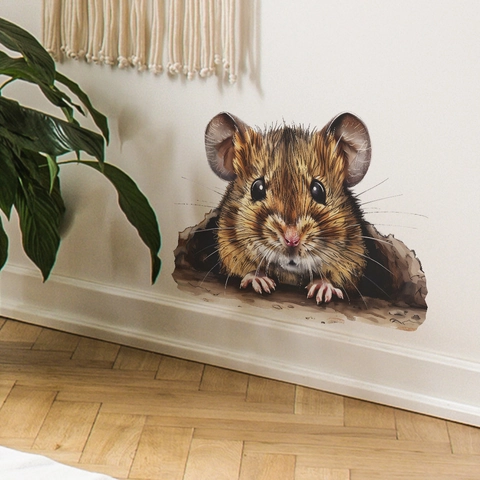 3D Visual Mouse Hole Wall Sticker Self Adhesive Cartoon Mouse Decal For Bedroom Living Room Kitchen Home Beautification Decor