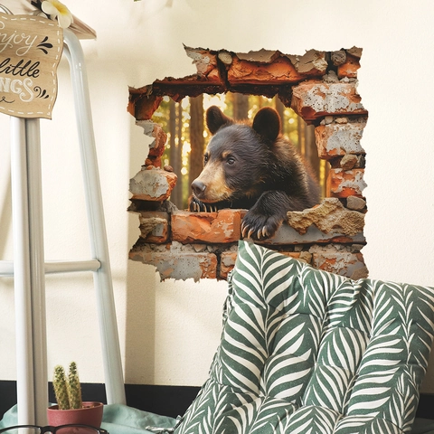 3D Backsteinmauer Bär Wandsticker PVC Selbstklebend Kreativ Deko Für Wohnzimmer Schlafzimmer Eingang Hintergrund Wandbild