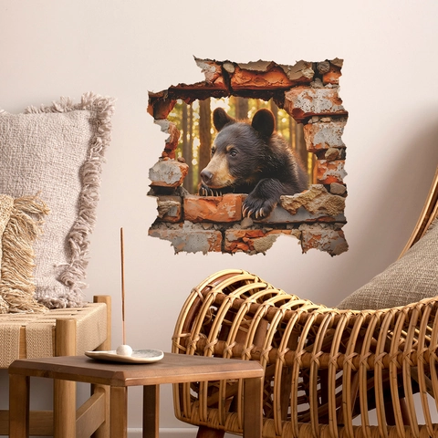 3D Backsteinmauer Bär Wandsticker PVC Selbstklebend Kreativ Deko Für Wohnzimmer Schlafzimmer Eingang Hintergrund Wandbild