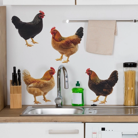 Realistic Rooster Hen Wall Stickers PVC Farmhouse Kitchen Decor Waterproof DIY Wall Decals For Dining Room Home Decoration