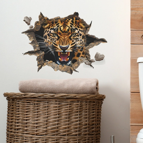 3D Realistisch Leopard Gebrochene Wandaufkleber PVC Selbstklebend Tier Wandbild Dekor Für Wohnzimmer Schlafzimmer Bad Haus Deko