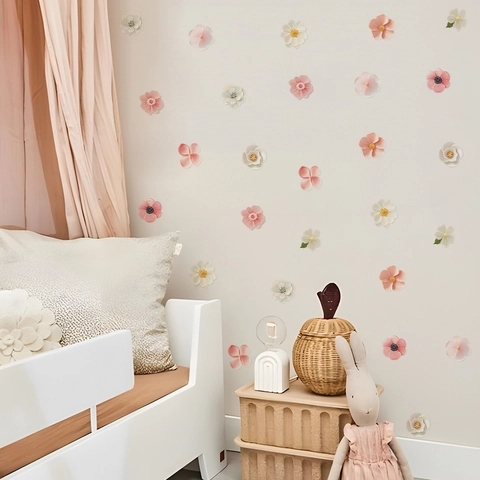 Floral Wall Stickers DIY Pink White Flower 3D Effect PVC Decals For Bedroom Living Room Nursery Home Wall Art Decor