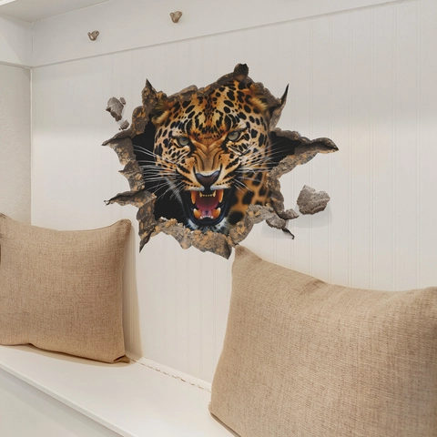 3D Realistisch Leopard Gebrochene Wandaufkleber PVC Selbstklebend Tier Wandbild Dekor Für Wohnzimmer Schlafzimmer Bad Haus Deko