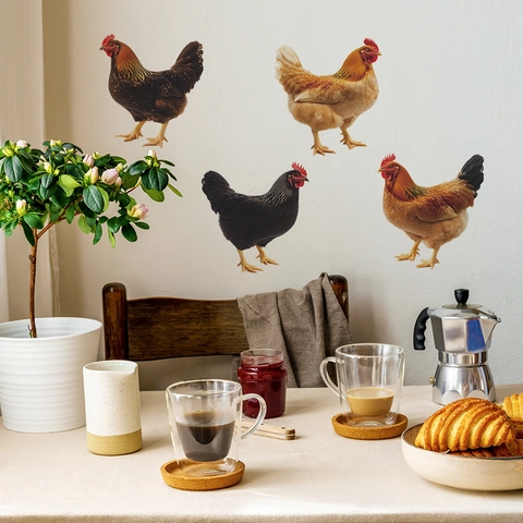 Realistic Rooster Hen Wall Stickers PVC Farmhouse Kitchen Decor Waterproof DIY Wall Decals For Dining Room Home Decoration