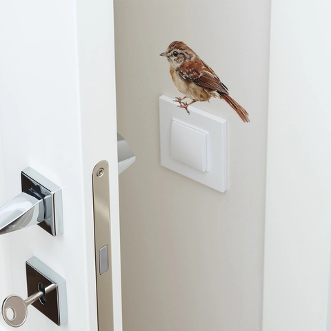 Pegatina para Interruptor de Pájaro Realista PVC Gorrión Artístico Calcomanía de Pared Para Decoración de Dormitorio Sala Estar Hogar