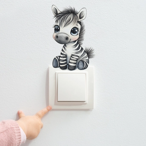 Linda Pegatina de Pared con Patrón de Cebra para Interruptor en PVC Decoración para Dormitorio Infantil y Sala de Estar Hogar