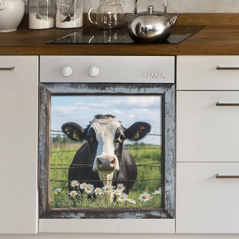 Rustic Country Dairy Cow Daisy Wall Stickers PVC Self Adhesive Decals For Kitchen Dishwasher Refrigerator Fridge Home Decor