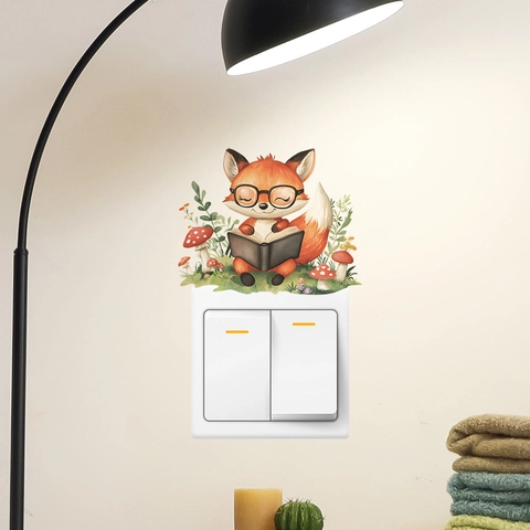 Cartoon Fuchs Liest Buch Lichtschalter Wandtattoo PVC Abnehmbare Heimdekoration Aufkleber Für Wohnzimmer Schlafzimmer Kinderzimmer