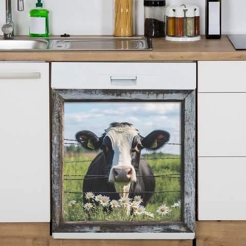 Rustic Country Dairy Cow Daisy Wall Stickers PVC Self Adhesive Decals For Kitchen Dishwasher Refrigerator Fridge Home Decor