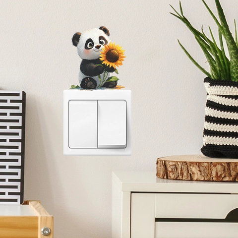 Switch Sticker Cute Cartoon Panda Holding Sunflower PVC Wall Decal For Bedroom Living Room Home Decor Decorative Sticker