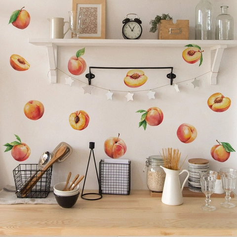 Aquarell Pfirsich DIY Wandtattoo Abnehmbare Frucht PVC Aufkleber Für Küche Restaurant Kühlschrank Hintergrund Dekoration