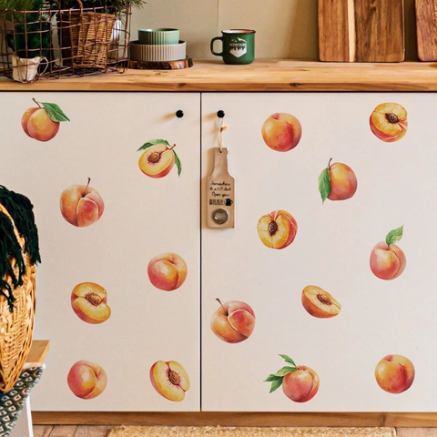 Aquarell Pfirsich DIY Wandtattoo Abnehmbare Frucht PVC Aufkleber Für Küche Restaurant Kühlschrank Hintergrund Dekoration