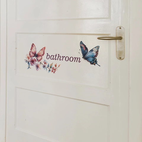 Bathroom Wall Sticker Watercolor Butterfly Floral Bathroom Slogan Removable PVC Wall Decals For Home Bathroom Decoration