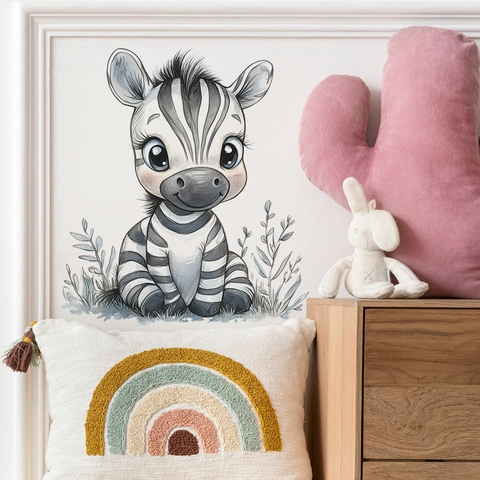Sticker Mural Zèbre Dessin Animé Aquarelle Animal PVC Décoration Pépinière Autocollant Pour Chambre D'enfant Maison
