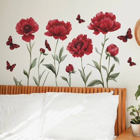 Aquarell Pfingstrose Blume Schmetterling Wandsticker PVC Selbstklebend Wandtattoo Für Wohnzimmer Schlafzimmer Eingang Deko