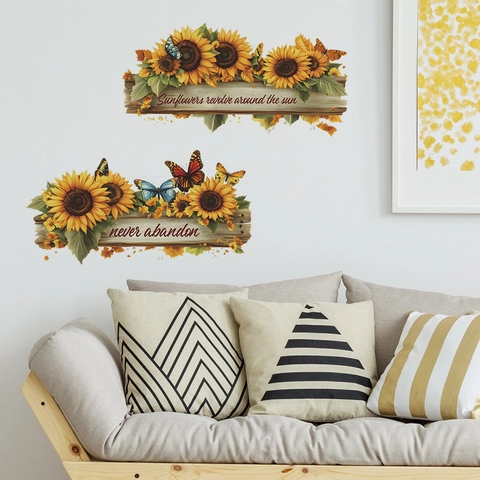 Adesivi da Parete Creativi con Girasoli e Farfalle Citazioni Motivazionali in Inglese PVC Adesivi Murali per Decorazione Sfondo Casa