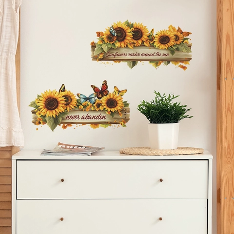 Adesivi da Parete Creativi con Girasoli e Farfalle Citazioni Motivazionali in Inglese PVC Adesivi Murali per Decorazione Sfondo Casa