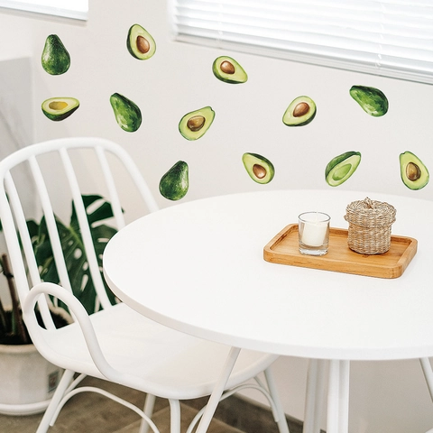 Fresh Watercolor Avocado Wall Stickers Waterproof PVC Fruit Pattern Decals For Kitchen Dining Room Home Background Decoration