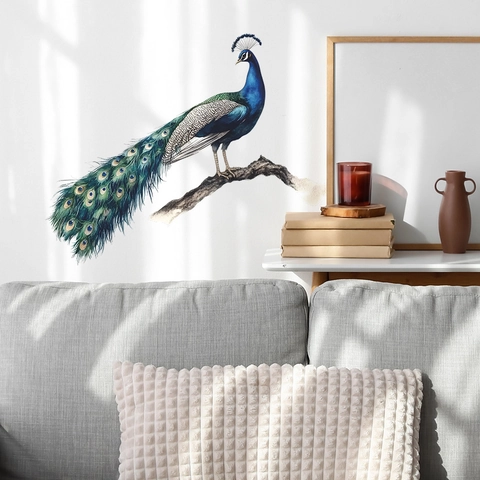 Eleganter Künstlerischer Pfau Zweig Wandtattoo PVC Wasserdicht Selbstklebend Aufkleber Für Wohnzimmer Schlafzimmer Home Dekoration Wandkunst