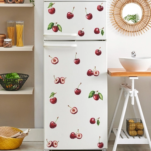 Realistic Red Cherry Wall Stickers PVC Waterproof Fridge Decals For Kitchen Dining Room Background Home Beautification Decor