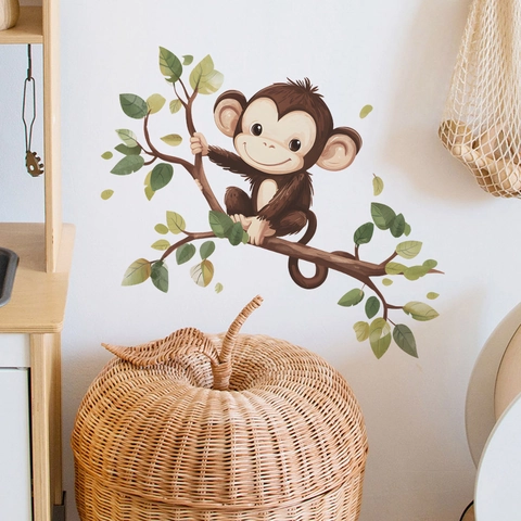 Cartoon Cute Monkey Climbing Tree Wall Sticker Removable PVC Decal For Kids Room Nursery Home Background Decoration