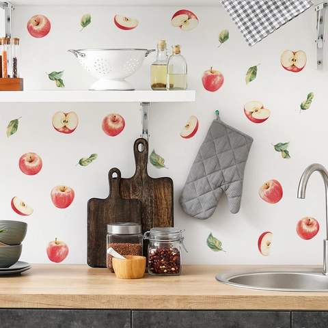 Red Apple Fruit DIY Wall Stickers For Kitchen Cabinet Dining Room Removable PVC Waterproof Home Background Decoration Decals