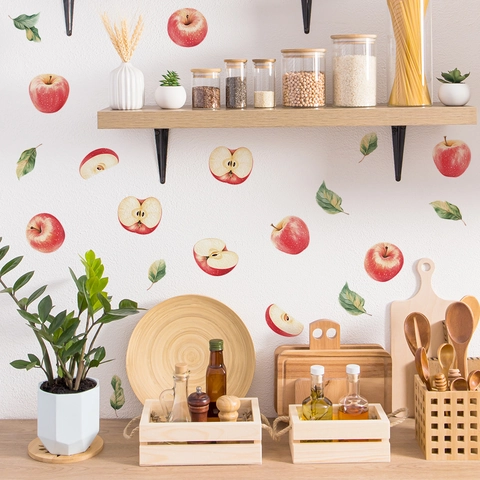 Red Apple Fruit DIY Wall Stickers For Kitchen Cabinet Dining Room Removable PVC Waterproof Home Background Decoration Decals